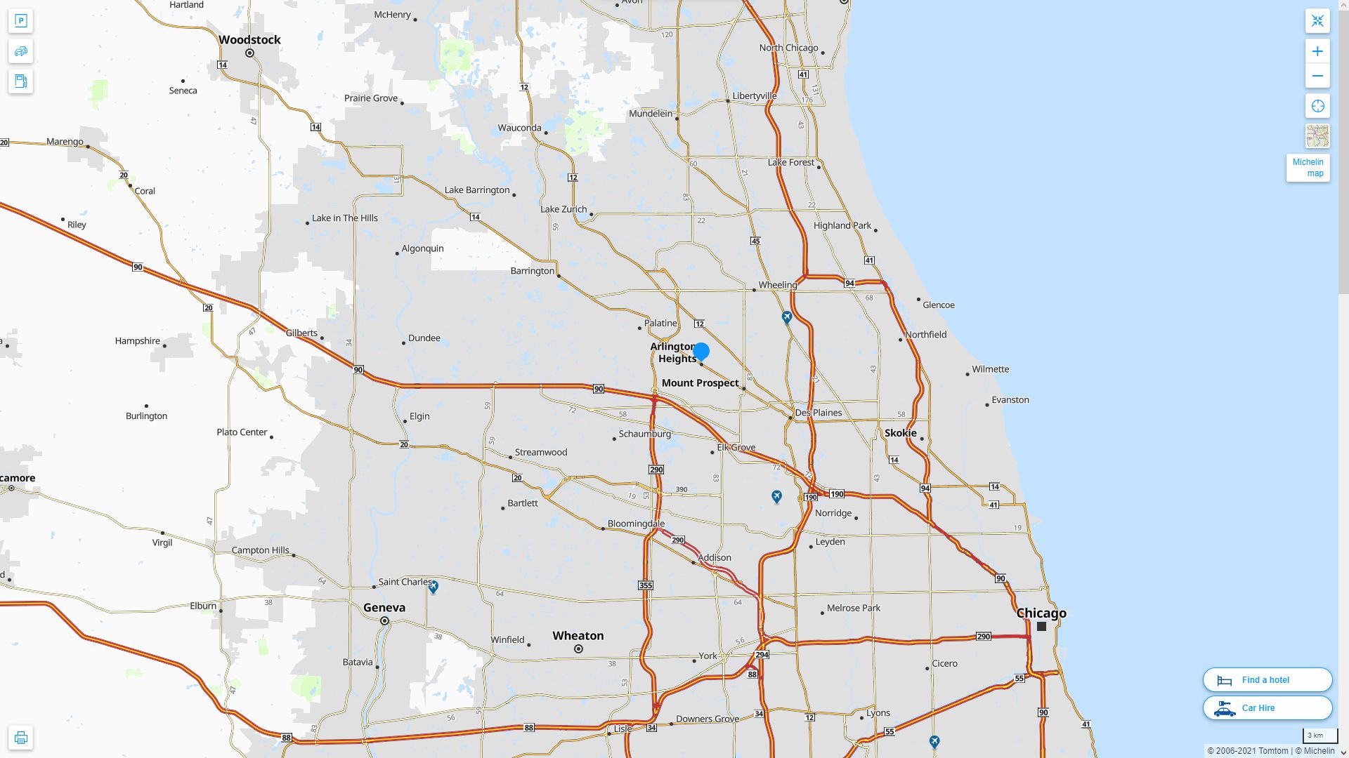 Arlington Heights illinois Highway and Road Map